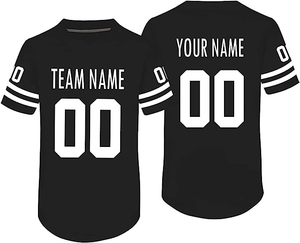 Maillot personnalisé pour homme, noir, manches courtes, col rond, imprimé avec le nom et le numéro de l'équipe, respirant - Product Image 1