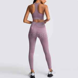 ชุดโยคะผู้หญิงแบบสั่งทำได้ MOQ ต่ำ พร้อมโลโก้ด้านหน้า ชุดออกกำลังกายคุณภาพสูง 2 ชิ้น น้ำหนักเบา ระบายอากาศได้ดี - Product Image 3