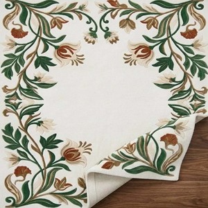 Tapis d'intérieur rectangulaire en laine tuftée à la main à motif floral, à poils moyens, antidérapant, pour salon, style transitionnel, décoration intérieure - Product Image 4