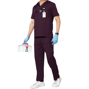Uniforme Médico Morado de Poliéster para Hombre, Overol de Trabajo Cómodo y Resistente al Polvo, con Estetoscopio y Guantes - Product Image 1