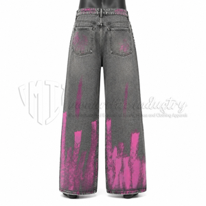 Pantalon en jean taille haute à jambe large pour homme, en coton, tie-dye, peint à la main, coupe ample, streetwear, mode printemps - Product Image 2