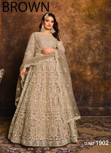 Filet papillon de vêtements indiens et pakistanais avec broderie, costume Anarakali long de travail de miroir avec bordure en dentelle de travail de broderie Dupatta - Product Image 5