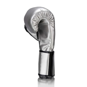 Gants de boxe Fly en cuir véritable de qualité supérieure, noirs et argentés, légers, respirants, professionnels, pour l'entraînement de boxe Fly - Product Image 2