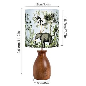 Lampe de table vintage à motif jungle, base en bois poli, abat-jour en tissu plissé, intensité réglable, décoration intérieure classique pour l'inauguration de maison et l'hôtellerie - Product Image 5