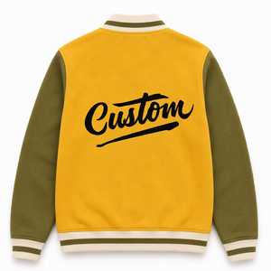 เสื้อแจ็คเก็ตวาร์ซิตี้ปักลายตามสั่งสำหรับผู้ชาย สีเหลืองเขียวมะกอก ผ้าขนสัตว์/โพลีเอสเตอร์ สวมใส่สบายในฤดูหนาว ปกคอพับได้ ทรงปกติ กันลม - Product Image 3