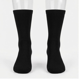 Black Crew <b>Socks</b> Solid Color Breathable Knitted for Adults Casual Wear - Product Image 1