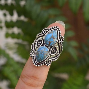 Blue Copper <b>Turquoise</b> 925 Sterling Silver <b>Ring</b> For Women Handmade Jewelry Gift For Wedding Anniversary Gift For Her Boho <b>Ring</b> - Product Image 3