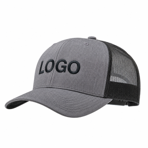 Gray Mesh Trucker <b>Hat</b> With Embroidered Logo Front Panel Adjustable Fit Unisex Casual Style 6-Panel Design - Product Image 1