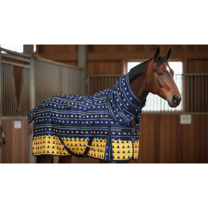 Manta Enfriadora Impermeable Azul Marino para Caballo con Patrón de Estrellas Amarillas, Malla Transpirable, Antitranspirante, con Correas Cruzadas de Acero Inoxidable - Product Image 1