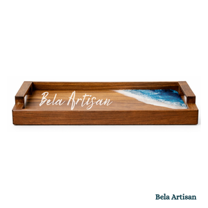 Bandeja de Servir Moderna Hecha a Mano de Madera de Acacia con Asas de Resina, Diseño Artístico de Río para Decoración de Diwali, Bodas, Ramadán, Cocina - Product Image 2
