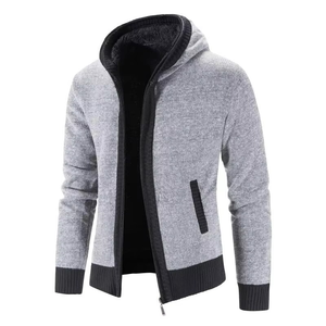 Men's Front Logo <b>Zip</b>-<b>Up</b> Knitted Polyester Fleece Lined Regular Fit Casual Winter Coat Solid Color Anti-Pilling Design - Product Image 6