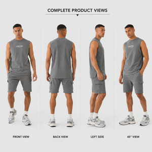 เสื้อกล้ามถักลายวาฟเฟิลสำหรับผู้ชายช่วงฤดูร้อน และกางเกงขาสั้นคาร์โก้ ระบายอากาศได้ดี น้ำหนักเบา มีโลโก้ด้านหน้า ชุดลำลองสำหรับใส่ภายนอก - Product Image 3