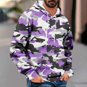 Sweat à capuche pour homme en molleton épais 380 GSM 100% coton, coupe ample, imprimé camouflage, poches kangourou, fabrication OEM sur mesure, best-seller - Product Image 3