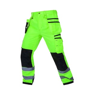 High Visibility Reflective <b>Work</b> Pants Men Safety Construction Cargo <b>Trousers</b> Multi Pocket Durable Neon Green Workwear <b>Trousers</b> - Product Image 4