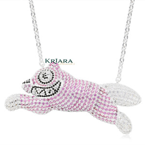 Pendentif breloque animal en argent 925 plaqué or avec strass roses de laboratoire, style hip-hop, micro-incrustation, cadeau unisexe - Product Image 2
