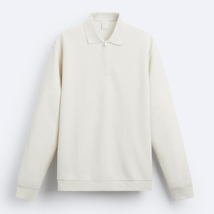 Men's Cream Long Sleeve Knitted Pullover <b>Quarter</b> <b>Zip</b> <b>Sweater</b> Regular Fit Casual Solid Color Breathable Cotton Top - Product Image 6