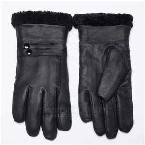 <b>Black</b> <b>Leather</b> Winter <b>Gloves</b> for <b>Men</b> Soft Faux Fur Cuff Warm Full Finger Fashion <b>Gloves</b> Custom OEM Manufacturer - Product Image 2