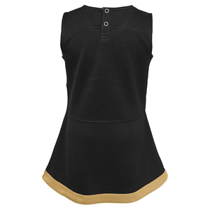 Uniforme de Porristas, Diseño en Bloques de Color Negro, Dorado y Blanco, Sin Mangas, Cuello en V, Estilo Falda, para Adolescentes, Precio al por Mayor, Personalización OEM - Product Image 3