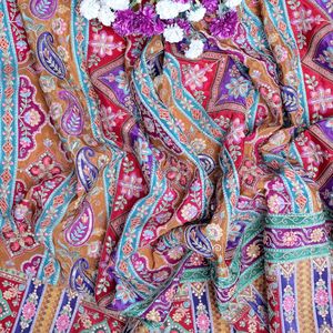 Tela de crepé ligera con bordado floral en color ocre, 54 pulgadas, material Daman para conjuntos de trajes Kurti, túnica, salwar kameez - Product Image 5