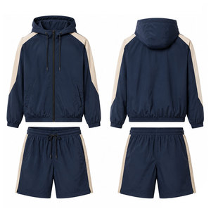 Training Men Hooded Windbreaker <b>Shorts</b> <b>Set</b> Lightweight Zip Up Jacket And Matching <b>Shorts</b> For Gym Fitness Outdoor Sportswear - Product Image 1