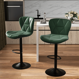 Industrial Vintage 2-Pc Rotatable Bar <b>Stools</b> Set Quilted PU Leather with Backrest and Footrest 300lb Capacity <b>Dining</b> Chairs - Product Image 5