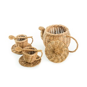 Top sales natural wooden toy tea <b>set</b> rattan teacup & saucer competitive price developmental toys - Product Image 6