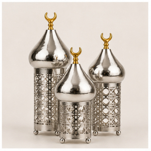 Wholesale <b>Silver</b> Ramadan Decoration Metal Hollow Out Mosque Dome Ornate Minaret <b>Lamp</b> for Eid Mubarak Festive Home Table Decor - Product Image 3