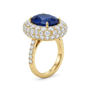 Anillo Clásico de Diamantes Chapado en Oro de 14k con Piedra Central Ovalada Azul, Joyería Nupcial para Mujer, Compromiso, Boda - Product Image 1