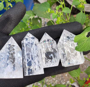Tour de pointe en cristal de Quartz de feu et de glace de haute qualité grossiste tour de pointe de Quartz fissuré de pierres précieuses pour la guérison méditation Reiki - Product Image 3