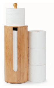 Porte-rouleau de papier toilette en bambou avec couvercle de rangement, durable, design classique, pour rouleaux de papier toilette et lingettes - Product Image 2