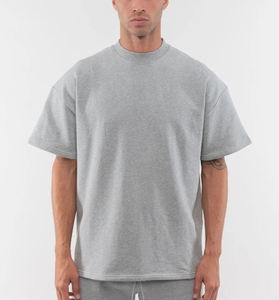 เสื้อยืดคอกลมแขนสั้นสีฟ้าอ่อนทรงโอเวอร์ไซส์สำหรับผู้ชาย ผ้าถักสีพื้น สไตล์ลำลอง - Product Image 4