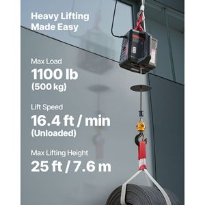 Argano Elettrico Portatile da 1100 Libbre (5000 kg) con Motore da 1500W, Altezza di Sollevamento 7,6 m (25 ft), Velocità 16,4 ft/min, Funzione Manuale 2:1 e Capacità di Carico di 12000 libbre (5500 kg) - Product Image 2
