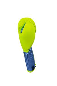 Gants d'entraînement MMA/Sanda personnalisés No Boxing No Life, jaune néon/bleu métallisé, cuir de vache véritable, lacets professionnels, pour l'extérieur - Product Image 4