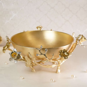 Elegante Tazón Metálico con Base de Ramas Florales, Acabado Dorado Pulido, Vajilla para Bodas y Hogar, Regalo Decorativo - Product Image 4