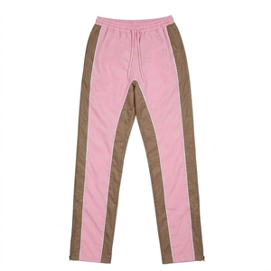 Wholesales Custom Logo Pink Brown Panels Men's 100% Polyester Knitted <b>Wind</b> <b>Breaker</b> Sets Trousers Summer Quick Dry Stylish - Product Image 4
