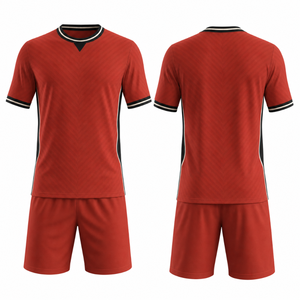 Professional Red Soccer Uniform Set with <b>Black</b> and <b>White</b> Trim Sublimated Football uniform - Training - Teamwear - Product Image 3