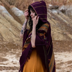 Tribal Pattern Hooded <b>Poncho</b> Ceremony Shawl Ethnic Boho Festival Wear Warm Winter Cloak Stylish Inspired Wrap for Women and Men - Product Image 2