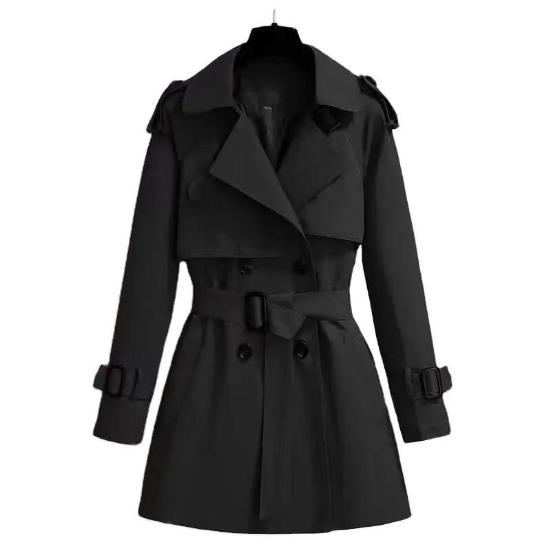 Autumn Winter Elegant Women Double Breasted Solid Trench Coat 100% Cotton Vintage Turn-Down Collar Loose Trench with Belt