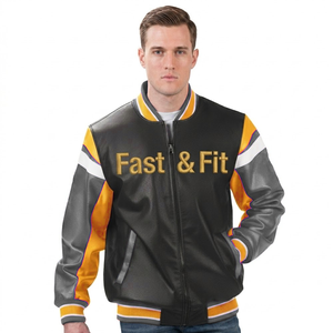 Custom Logo Leather College Baseball Jacket for Men Windproof & Breathable <b>Black</b> Embroidery Winter Street Style - Product Image 5
