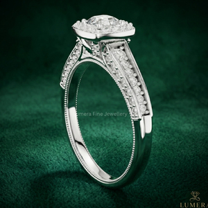 Bague de fiançailles avec halo de diamants de laboratoire taille Asscher en or blanc 9K 10K 14K 18K, certifiée IGI, bijoux de mariage pour femmes - Product Image 3