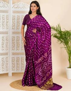 Sari bandhani de seda Gaji hecho a mano - Product Image 3