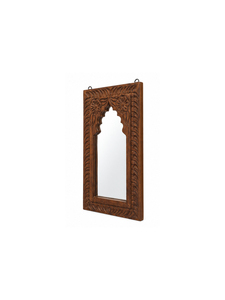 Traditional Wooden Wall <b>Mirror</b> with Carved Floral Design <b>Rectangular</b> Framed Handmade Decorative Edge - Product Image 2