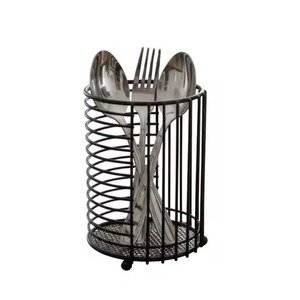 Cheap price Metal Cylindrical Utensil Holder Standing <b>Kitchen</b> <b>Storage</b> <b>Rack</b> Durable Tableware Organizer Single Tier Design - Product Image 1