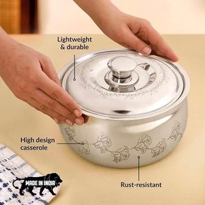 Casserole en acier inoxydable avec motif floral, forme ronde, durable, compatible gaz et induction, passe au lave-vaisselle - Product Image 3