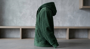 Green Washed 100% Cotton Solid Corduroy <b>Zip</b>-Up <b>Hoodie</b> Men Oversized Pullover Jacket with <b>Pocket</b> for Winter Casual Wear - Product Image 2