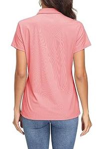T-shirts polo pour femmes en coton biologique de qualité supérieure, couleur rose uni, coupe classique et ajustée, logo personnalisé OEM. - Product Image 3