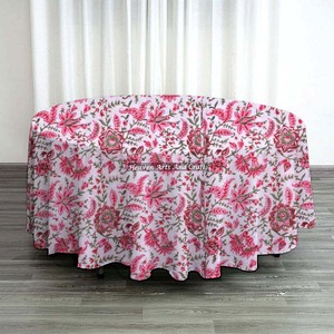 Christmas Festival Home Decor Luxury Cotton Round <b>Table</b> Cloth Wholesale Floral Hand Block Print Wedding Design <b>Table</b> Linen <b>Cover</b> - Product Image 1