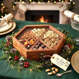 Caja de Almacenamiento de Madera con Compartimentos Divididos para Frutos Secos, Exhibición de Mesa, Hecha a Mano, Madera Sólida Cuadrada Pulida - Product Image 2