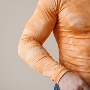 Men Front <b>Logo</b> Long Sleeve Orange Slim Fit O-Neck Compression Sporty Quick Dry Polyester Solid Color Gym Wear - Product Image 4