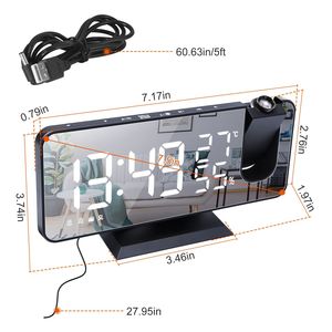 Réveil numérique intelligent avec projecteur LED, fonction radio et miroir de 7,5 pouces, horloge de table avec fonction de projection - Product Image 3